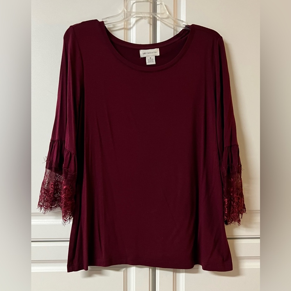 Liz Claiborne Deep Red Lace Accent Blouse